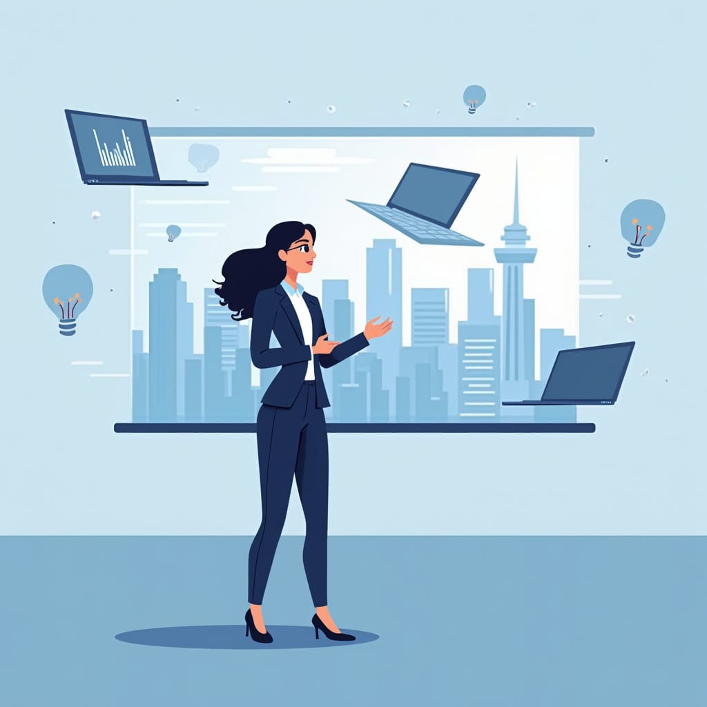 vector styled woman at a virtual training seminar