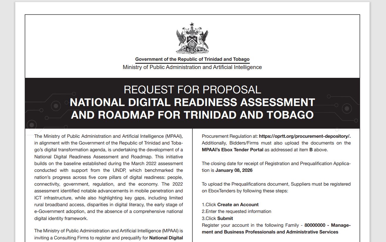 RFP for National Digital Readiness Assessment and Roadmap for T&T