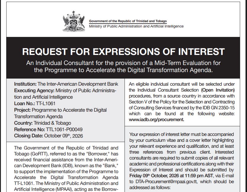 Request for Expression of Interest - Individual Consultant for the provision of a Mid-Term Evaluation for the Programme to Accelerate the Digital Transformation Agenda.