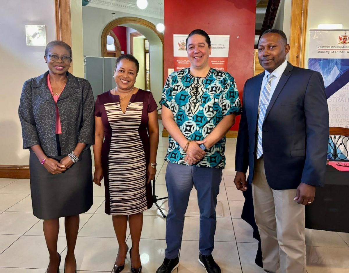  From left: Executive Director, Modernisation and Service Improvement Division (MSID), Colleen Gallazzi, Senator the Honourable Allyson West, Minister of Public Administration, The Honourable Symon de Nobriga, Minister in the Office of the Prime Minister – Communications and Permanent Secretary MPA, Claudelle McKellar.