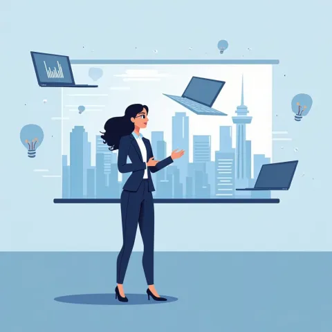 vector styled woman at a virtual training seminar